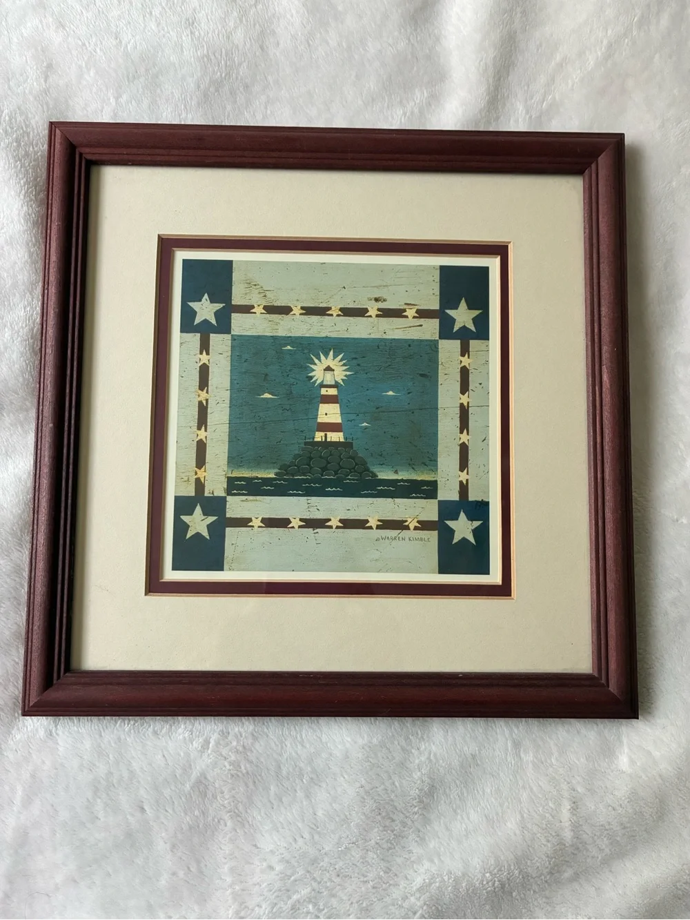 Framed Nautical Lighthouse Wall Art - Blue and Brown